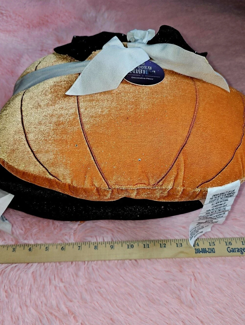 Sparkly Halloween Orange Pumpkin & Black Witchs Hat Pillow Set 2 Pack Bundle New